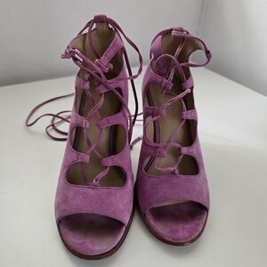 Coach Lavender Pink Suede Tie Lace-Up Heels Shoes Size 8